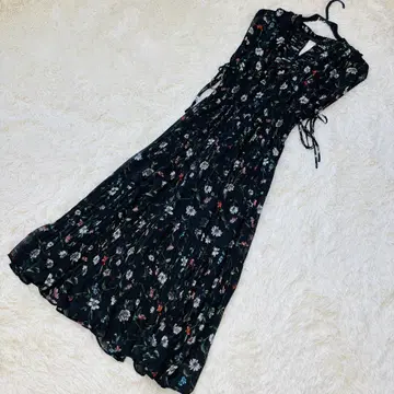 SNIDEL 허리 셔링 쉬폰 원피스 블랙
