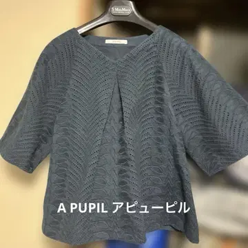 A PUPIL 다크 블루 자수 레이스 상의