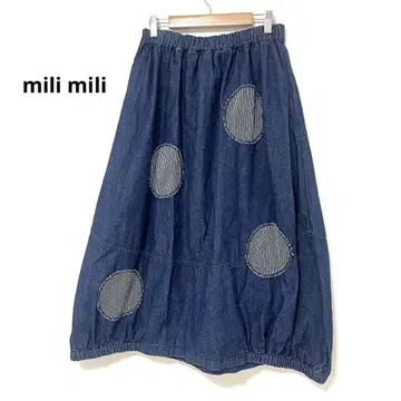 mili mili 벌룬 데님 스커트 패치워크 도트 밴딩