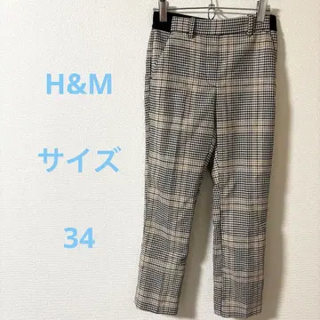 H&M 체크 무늬 슬랙스 베이지 및 블랙