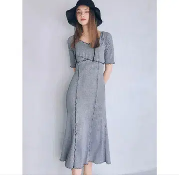 MERCURYDUO 깅엄 배색 메로우 컷 원피스