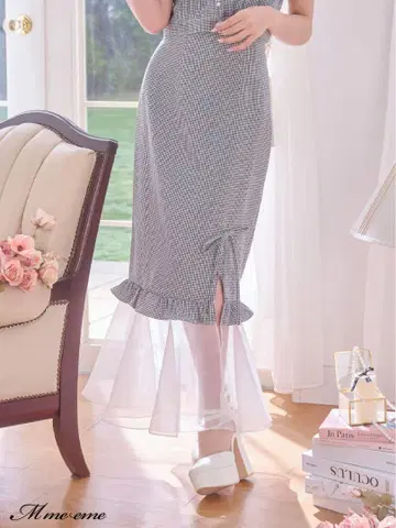 M me eme 엠미에메 오간자 머메이드 스커트 깅엄 체크