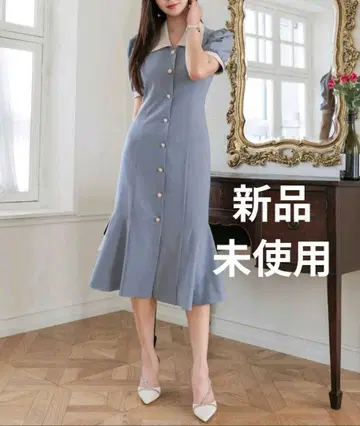 앞 버튼 카라 원피스