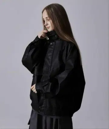 CLEL 빈티지 디자인 인조 가죽 블루종 XS