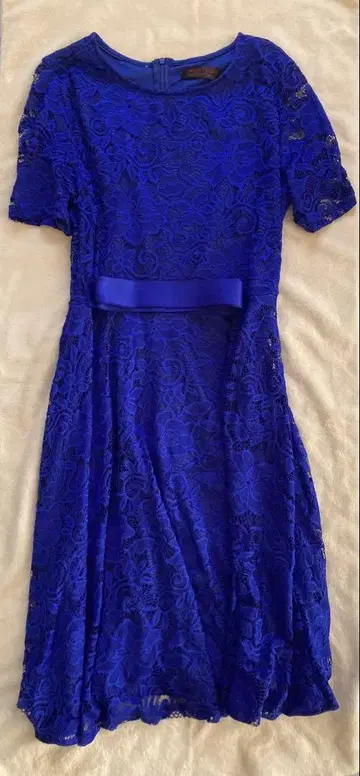 [새상품급] Dress Tells 파랑 레이스 드레스 반팔 무릎 기장