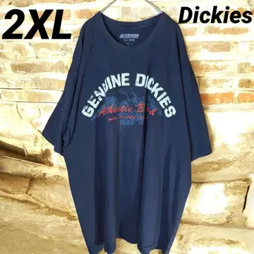 Dickies 2XL 티셔츠 도톰한 네이비 로고 프린트 등 얼룩 있음