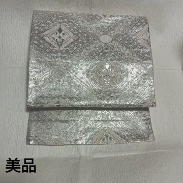 새상품급 실버 후쿠로 오비 부드러운 성숙/러블리 반폭 오비 나고야 오비