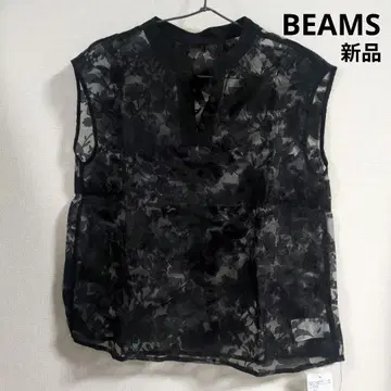 블랙 플라워 프린트 슬리브리스 셔츠 오간자 BEAMS