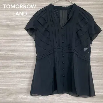 TOMORROW LAND [ M ] 블랙 플리츠 반팔 블라우스 시어 실크