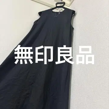 무인양품 슬리브리스 린넨 원피스 L 블랙 여성용