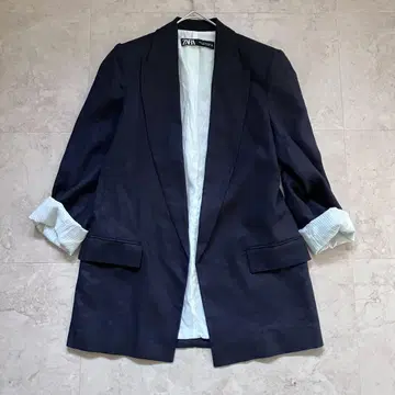 자라 ZARA [새상품급!] 롤업 자켓 린넨 혼방 네이비 S