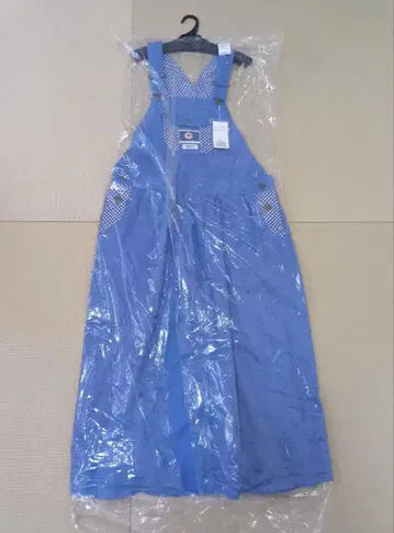 핑크하우스 파란색 깅엄 체크 멜빵 원피스