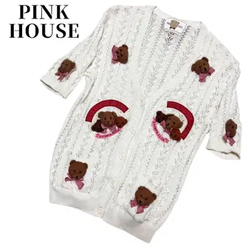 PINK HOUSE 화이트 곰 코튼 니트 가디건 베어