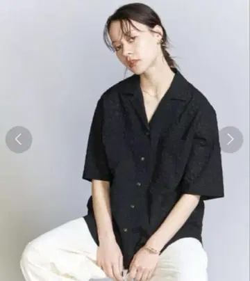 유나이티드 애로우즈 코튼 슈링크 레오파드 숏 슬리브 셔츠