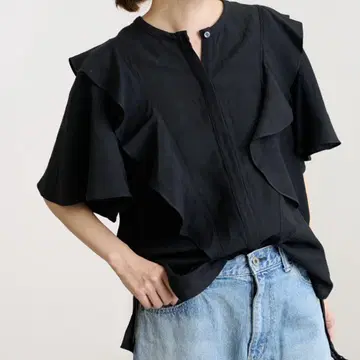 새상품급 [ FRAMeWORK ] 린넨 레이온 프릴 블라우스 블랙