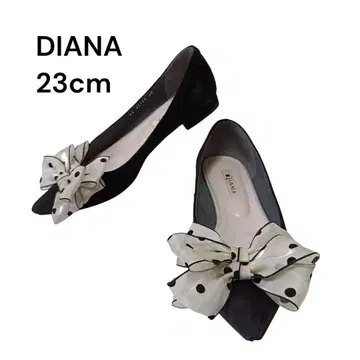 DIANA 시어 리본 플랫슈즈 도트 무늬 더블 스웨이드 펌프스 23cm
