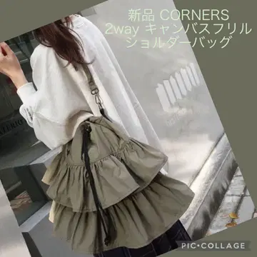 미사용 새상품 CORNERS 2way 캔버스 프릴 숄더백 카키