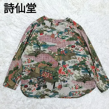시선당 티셔츠 크레이프 원단 상의 셔츠 일본풍 패턴 레트로 일본