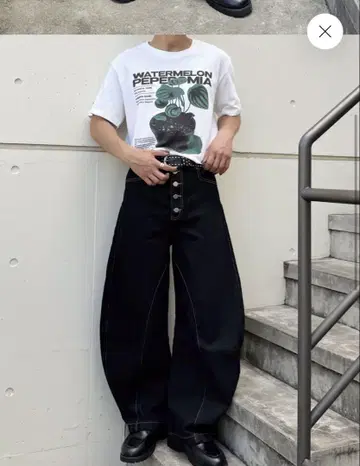 스티치 플라이 버튼 커브 데님 팬츠 L