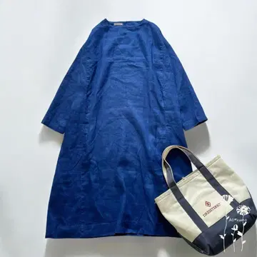 포그린워크 fog linen work 긴팔 롱 원피스 블루