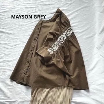MAYSON GREY 24ss 인도 면 백 자수 개더 블라우스 셔츠