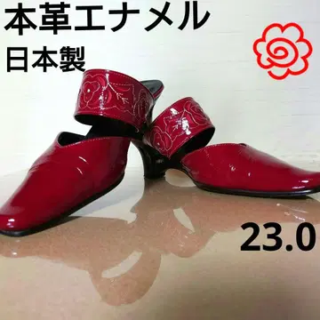 [ 뮬 ] 천연 가죽 에나멜 웨지솔 세련된 엘레강트 빨간색 23cm