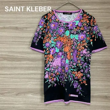 SAINT KLEBER [S] 블랙 플라워 프린트 반팔 티셔츠 개성적