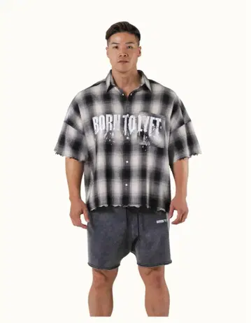 LYFT OVERSIZE CUT-OFF CHECK SHIRT BLACK