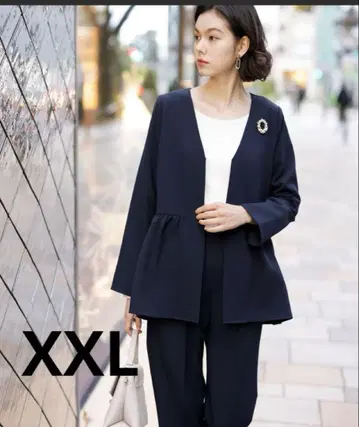 노카라 페플럼 A라인 자켓 셋업 수트 네이비 XXL