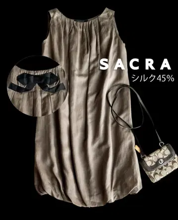 사쿠라 SACRA 은은한 광택 코튼 실크 백리본 개더 벌룬 원피스