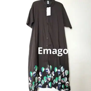 Emago 택 포함 새상품 다크 브라운 벌룬 패턴 반팔 셔츠 원피스