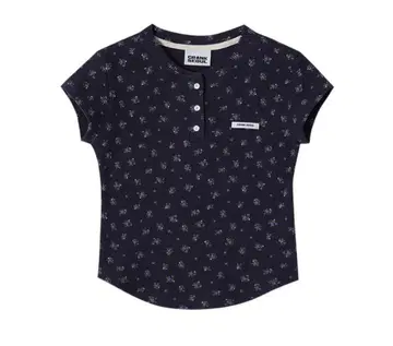 CRANK Flower Henley Neck Top_Navy