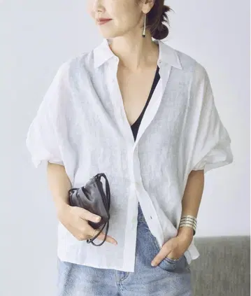 plage 린넨 숏 셔츠 화이트