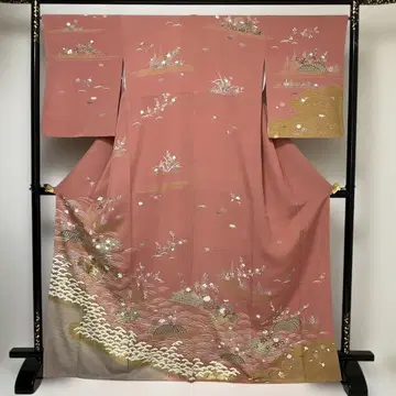 No.2649 순수 실크 금채 꽃 뗏목 사계절 꽃무늬 호몬기 새상품급