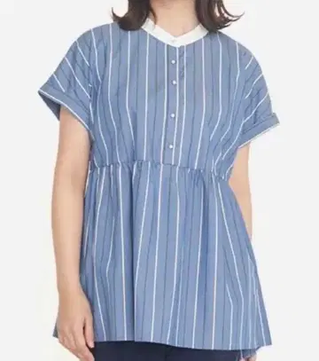 케유카 펄 버튼 허리 개더 셔츠 스트라이프 셔츠
