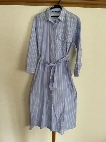 ZARA 블루 화이트 스트라이프 셔츠 원피스 M