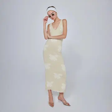 SeaRoomlynn Vintage Flower 플로키 Knit 원피스
