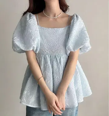 Meiru 2way 오프숄더 자카드 페플럼 상의