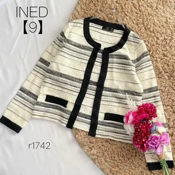 새상품급 이네드 노카라 자켓 라메 겉옷 면 혼방 아이보리 [ 9 ] M