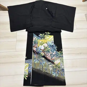 순수 실크 블랙 전통 예복 기모노 색지 문양 작가 작품 3문양