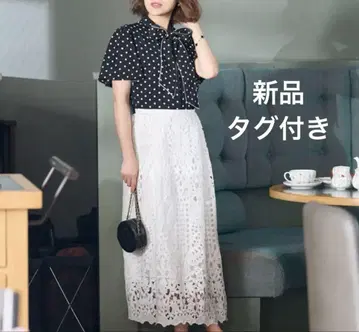 새상품 체스티 보타이 도트 레이스 롱 원피스
