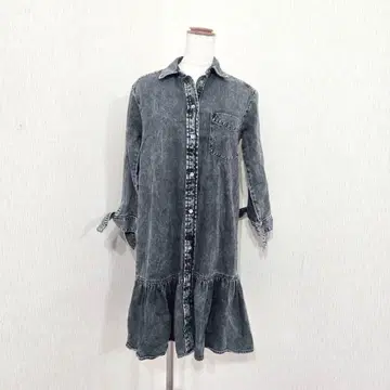 GAP 데님 원피스 플레어 그레이 계열 긴팔 캐주얼 XXS