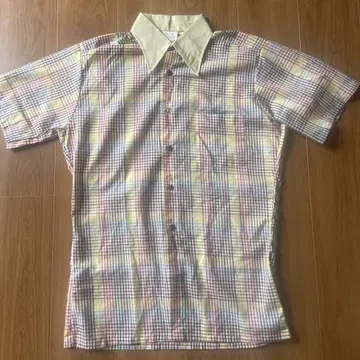 sears 체크 무늬 반팔 셔츠 오픈 카라 70s