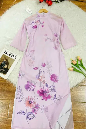 보라색 꽃무늬 아오자이 세트 Size M
