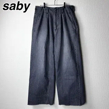 saby 와이드 턱 배기 데님 팬츠 컷오프 블랙 사바이