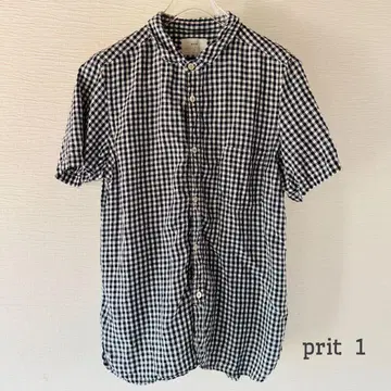 prit 프렌치 린넨 깅엄 체크 레귤러 카라 반팔 셔츠