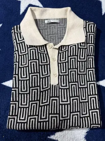 ZARA 니트 피케 셔츠 지오메트릭 패턴