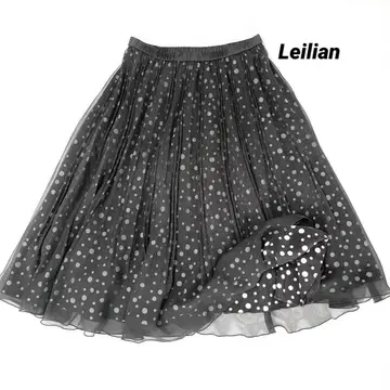 Leilian 레리안 레이어드 쉬폰 도트 무늬 쉬폰 무릎 기장 스커트