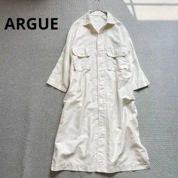 새상품급 ARGUE 코튼 린넨 밀리터리 셔츠 롱 원피스 내추럴