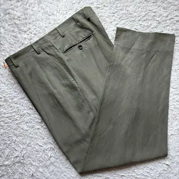린넨 x 실크 CANALI 2 플리츠 슬랙스 이탈리아제 카키